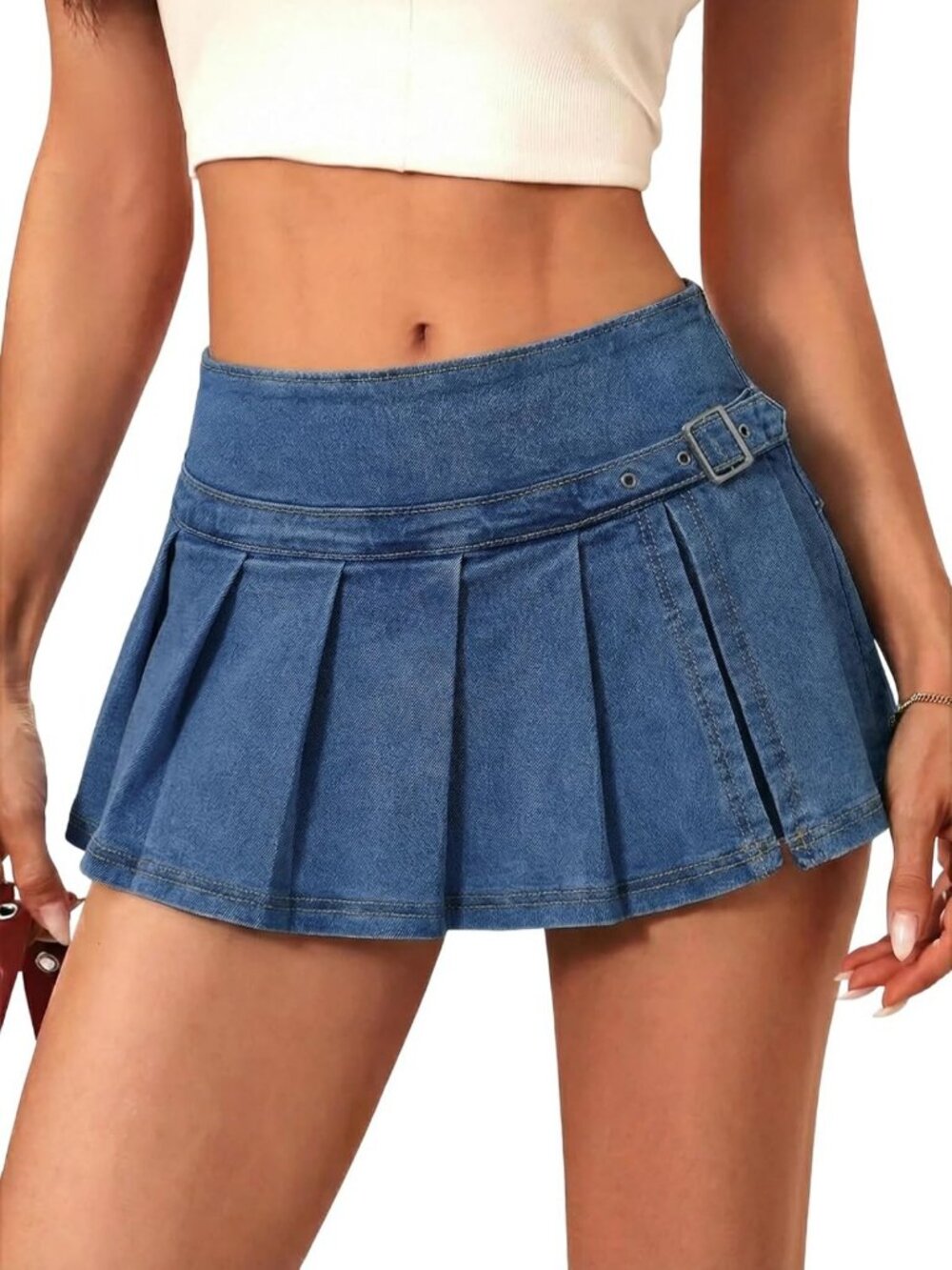 Mid Rise Denim Mini Skirt for Women - Stretchy Y2K Casual Jean Skort with Shorts